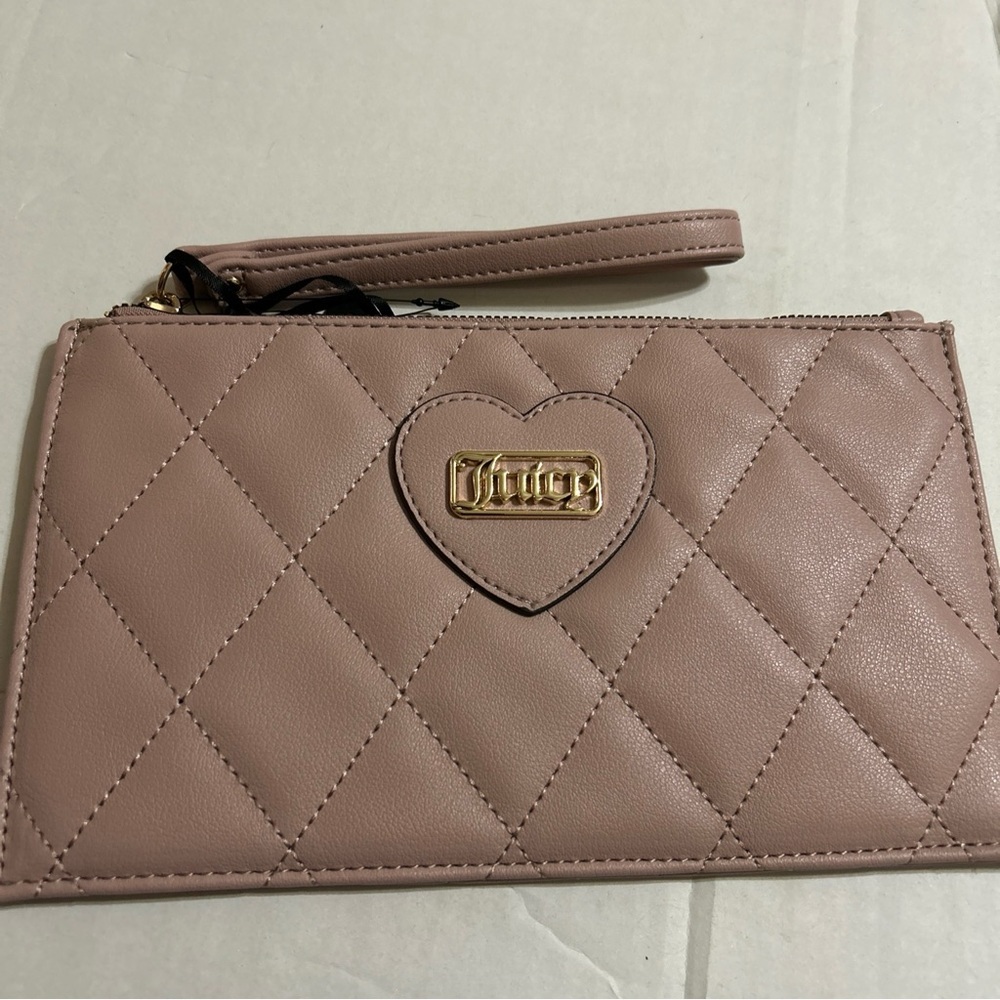 Juicy Couture Dusty Blush Quilted Wristlet with gold accents & zipper closure